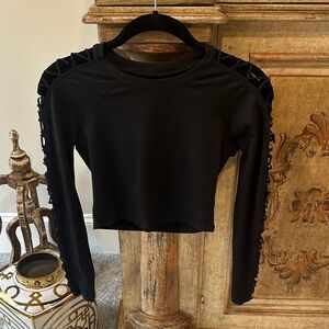 Alo Black Women's Top with Lace Sleeve Design